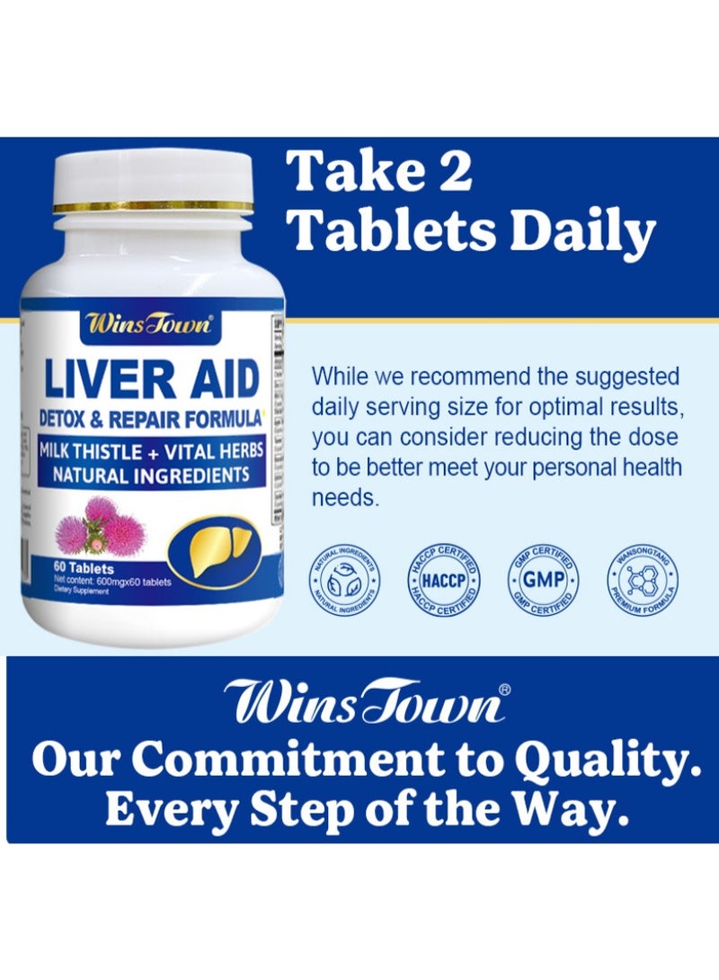 WinsTown Liver Detox Tablets | Milk Thistle + Liver-Protecting Herbal Extracts 600mg/tablet | 60 tablets/bottle - Image 2